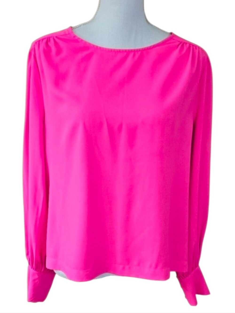 Hot Pink Long Sleeve Blouse L Balloon Sleeve Career Office Top Barbiecore